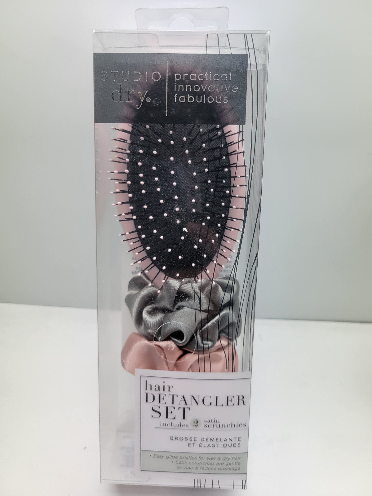 Dry Hair Detangler Set with Brush and Satin Scrunchies - 2 Pack