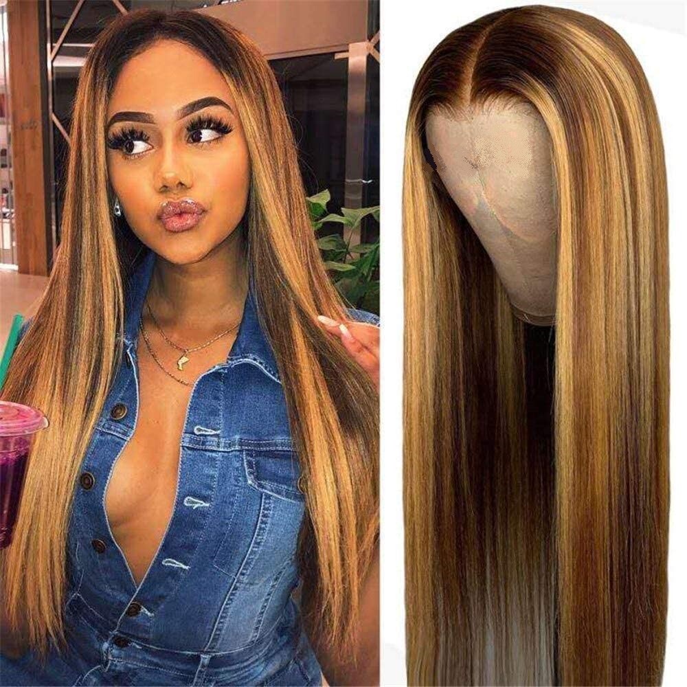 Brazilian Straight Human Hair Wig Ombre Brown Honey Blonde 70cm