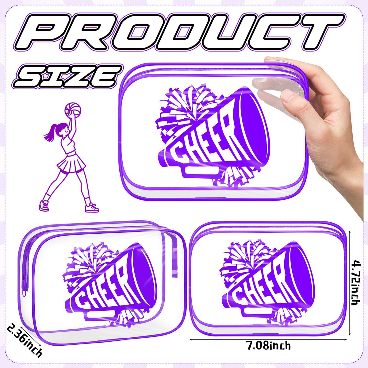Cheer Makeup Bags Bulk Set - Waterproof PVC Cosmetic Pouches for Teams, 12 Pack