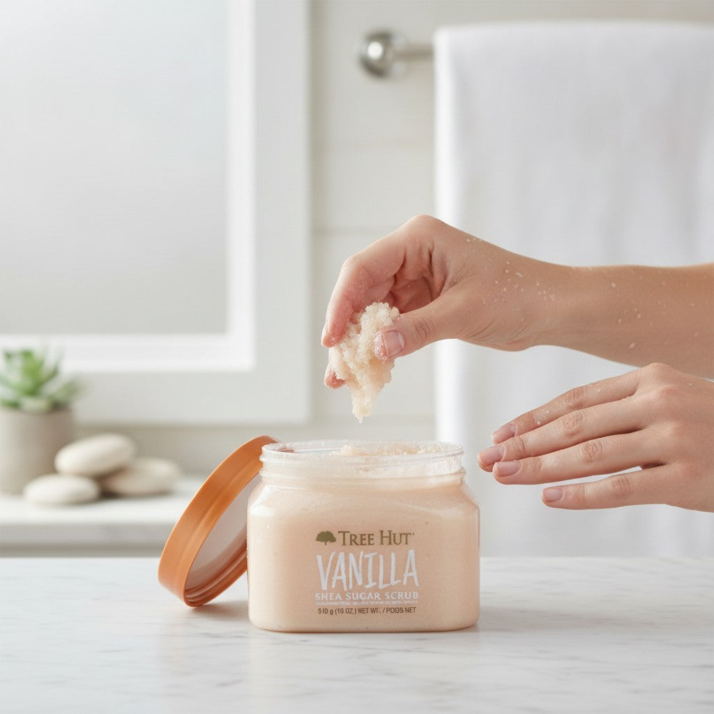 Vanilla Shea Sugar Body Scrub - Exfoliating Moisturizer for All Skin Types 18 Oz