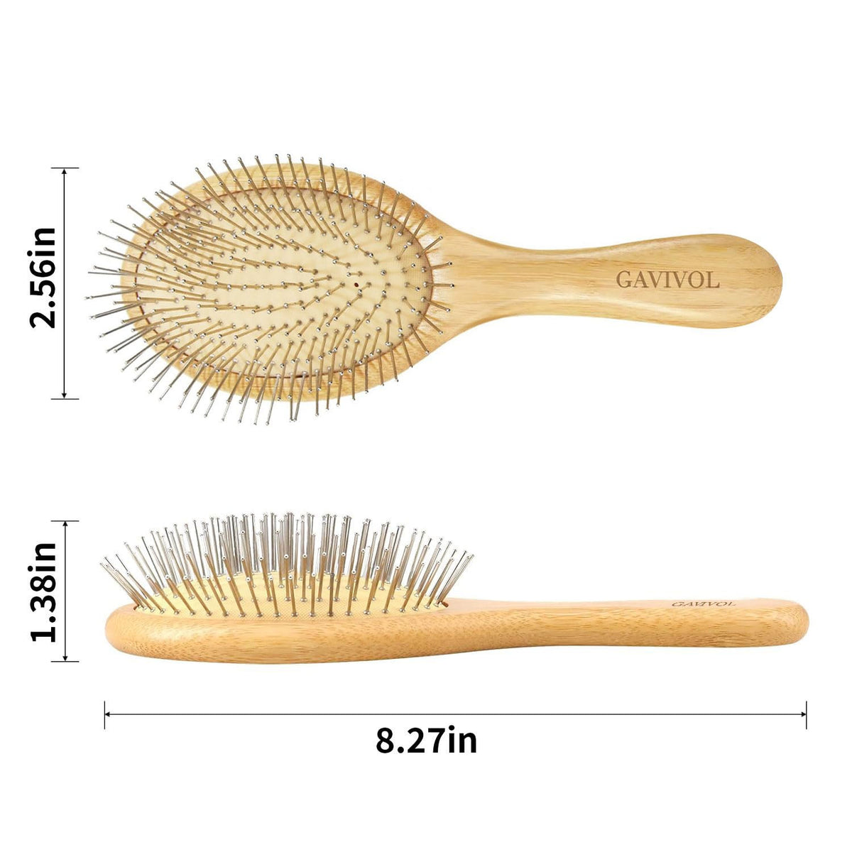 Bamboo Paddle Hair Brush with Steel Bristles for Detangling & Frizz Control