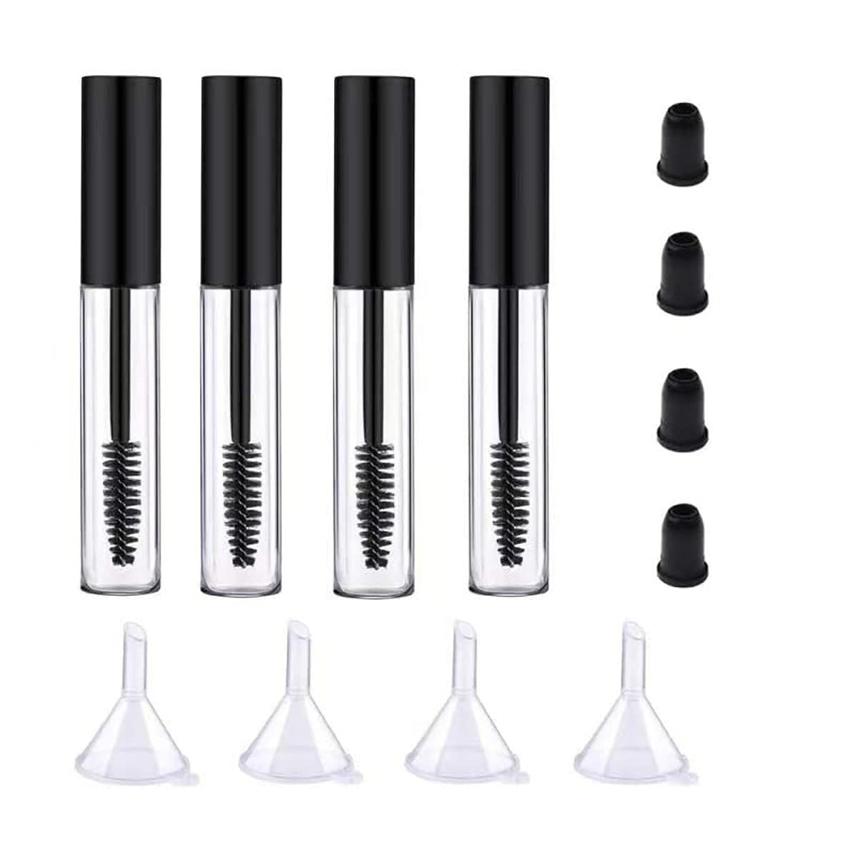4-Pack Empty 10ml Mascara Tubes with Wands – Refillable Eyelash Containers