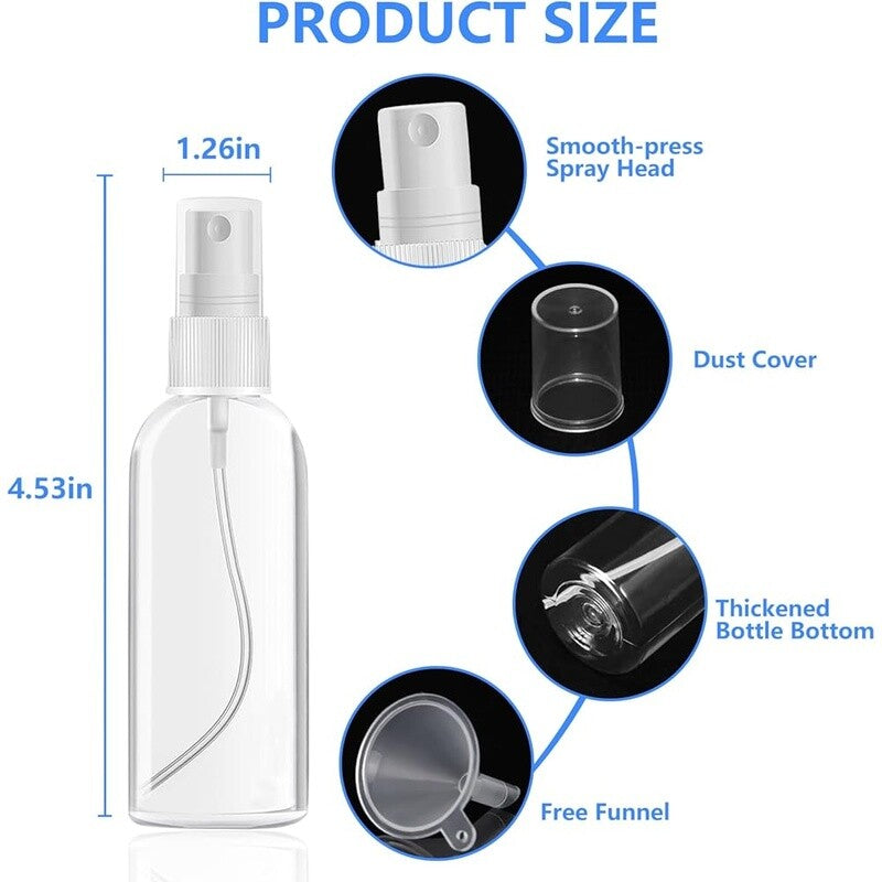 4 Pack Travel Spray Bottles - Leak Proof Clear Refillable 2oz with Funnels & Labels