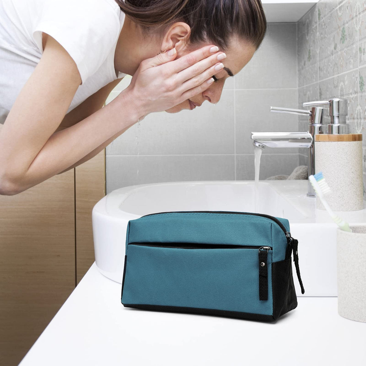 Waterproof Travel Toiletry Bag with Separate Compartments - Silver Blue