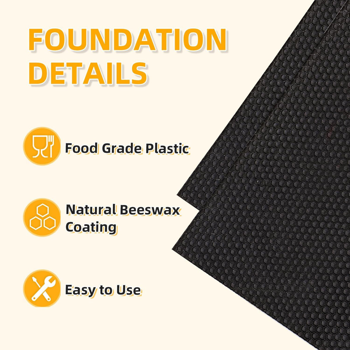 Deep Beehive Foundation Sheets - 8.5 Inch Black Plastic Frames, 10 Pack