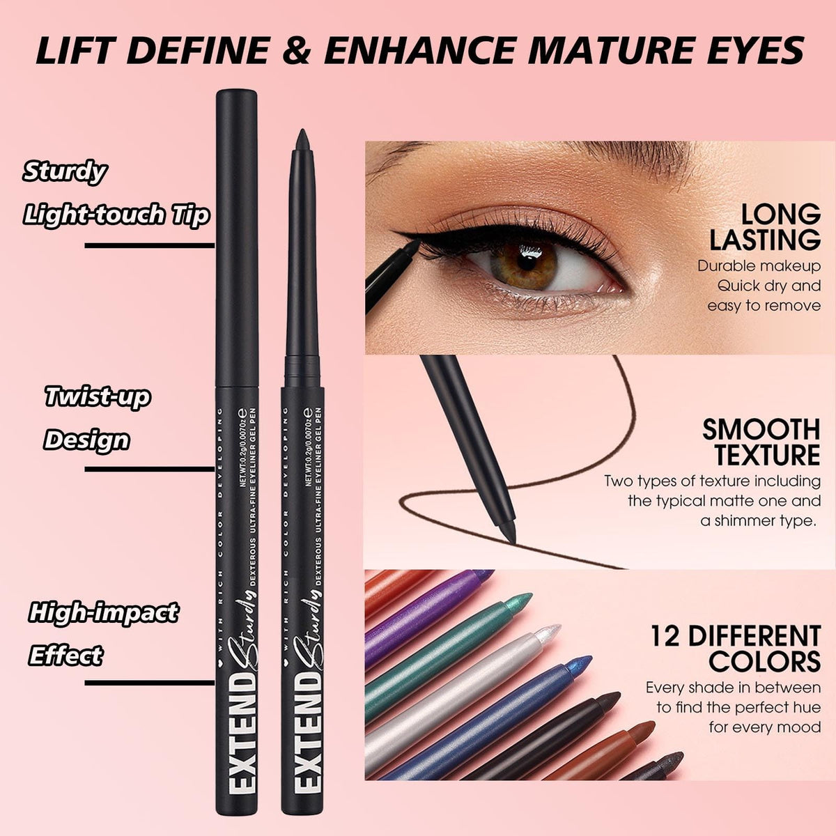 Waterproof Blue Eyeliner Pencil - Smudge-Proof, Retractable, Vegan & Cruelty-Free Makeup