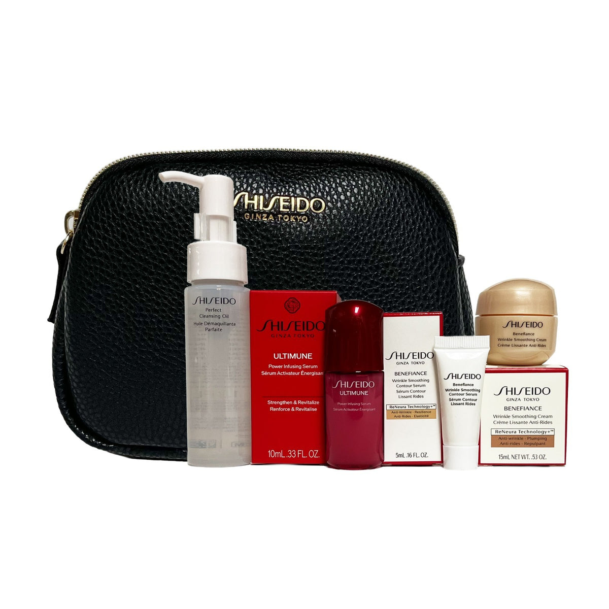 Travel Makeup & Cosmetic Pouch Set with Skincare Products - Black Faux Leather