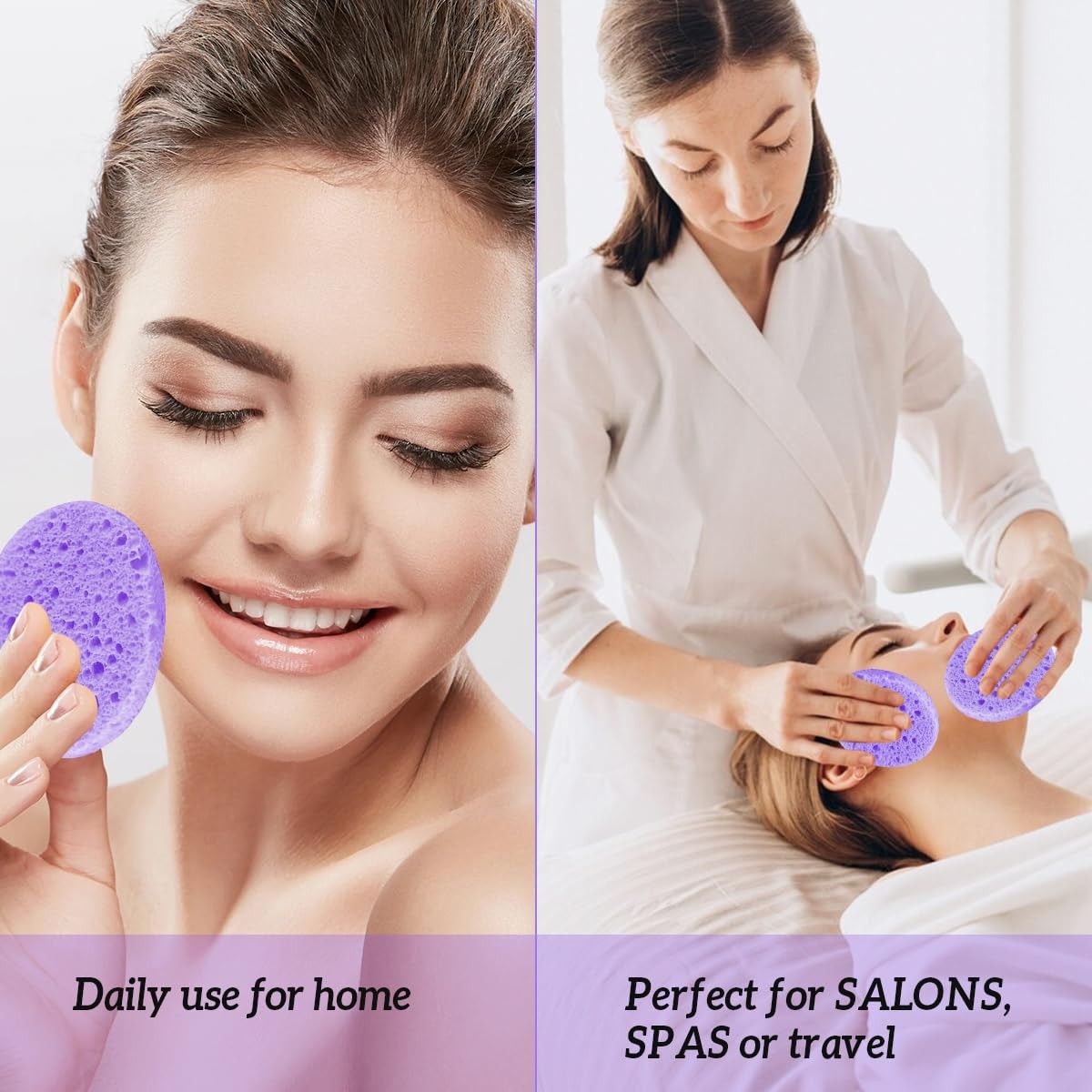 Compressed Natural Cellulose Facial Sponges 50 Count for Cleansing & Exfoliating