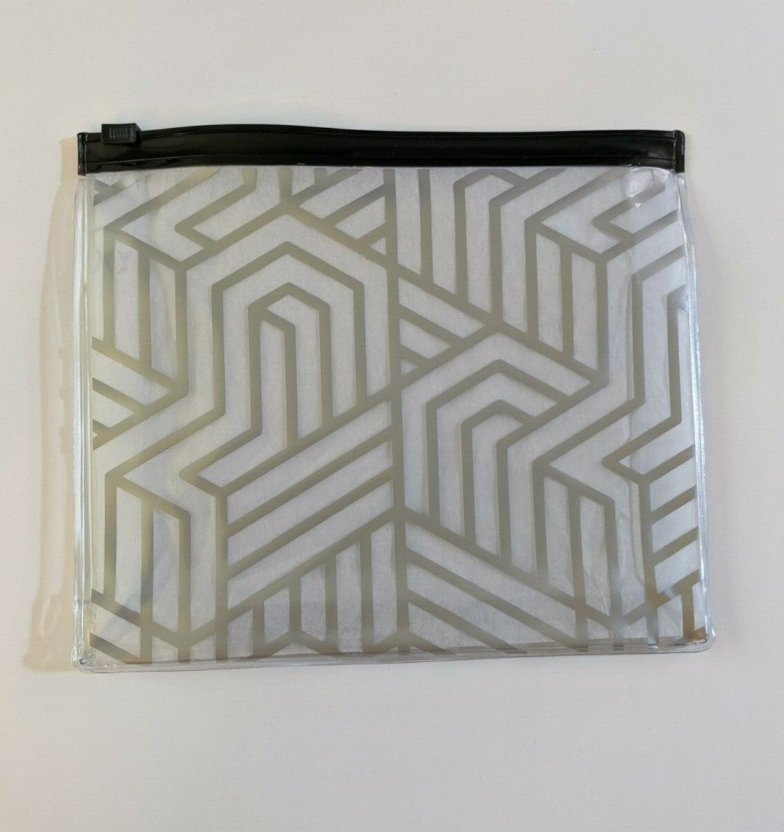 Set of 2 Silver Pattern Travel Makeup Bags with Slider Top and Clear Plastic