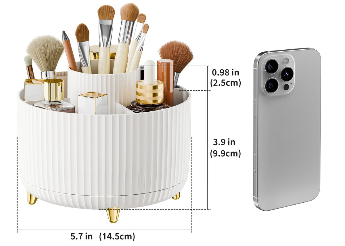 360° Rotating Makeup Brush Holder Organizer, White Vanity Storage