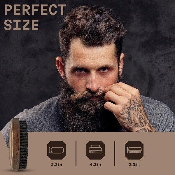 Men's Boar Bristle Beard Grooming Brush with Wooden Handle