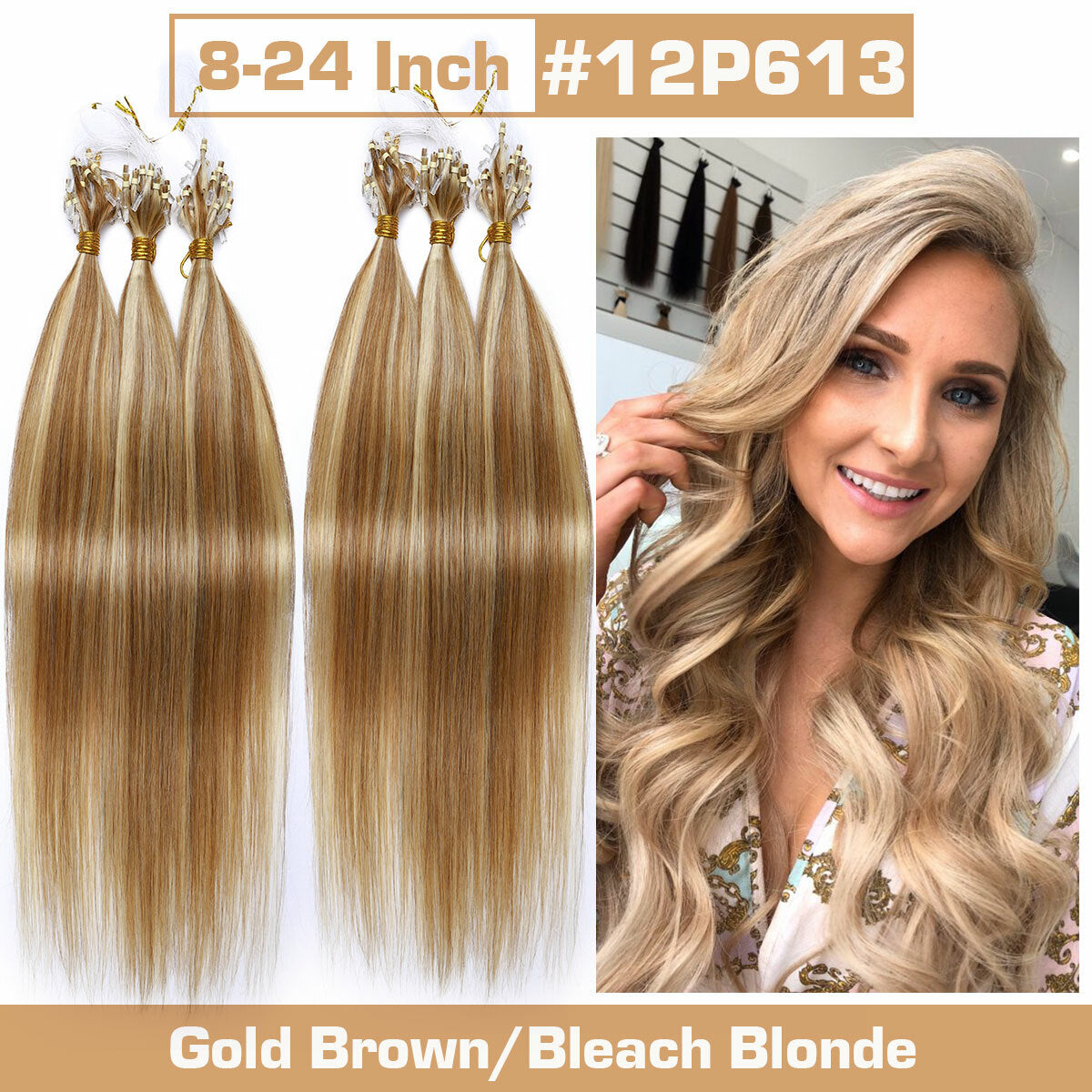 Thick Micro Loop Human Hair Extensions - Remy 100% Human Hair, Nano Beads, Multiple Lengths & Colors