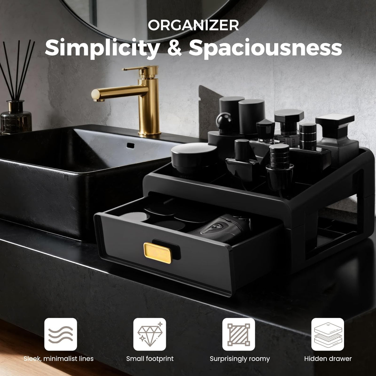 Men's Cologne Organizer with Drawers and Compartments - Bathroom Countertop Storage
