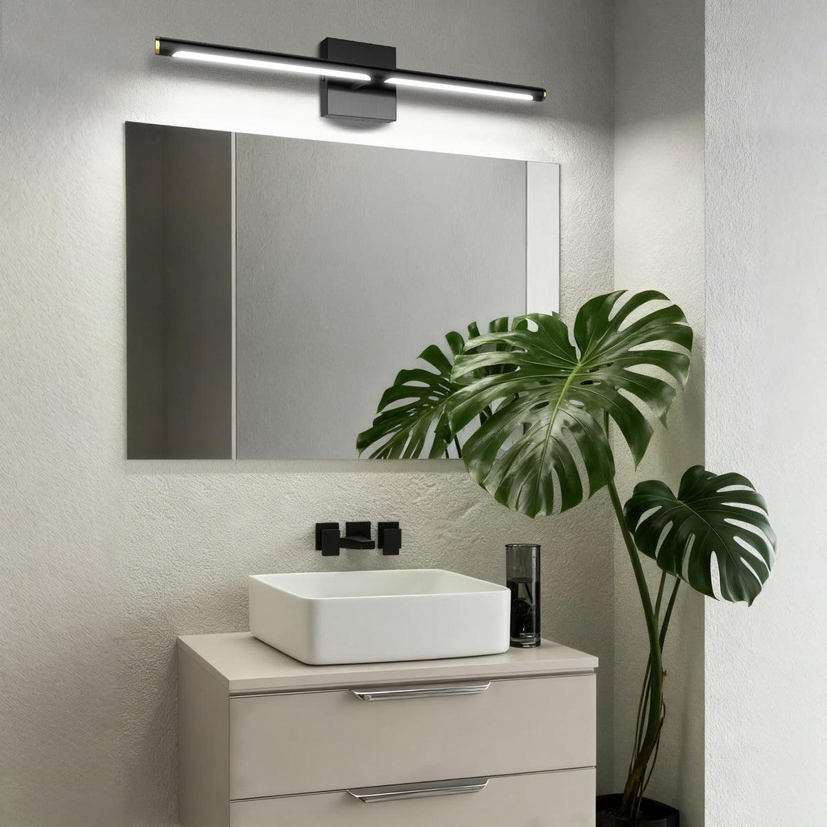 40-inch Dimmable LED Bathroom Vanity Light Fixture with Remote, Black Aluminum