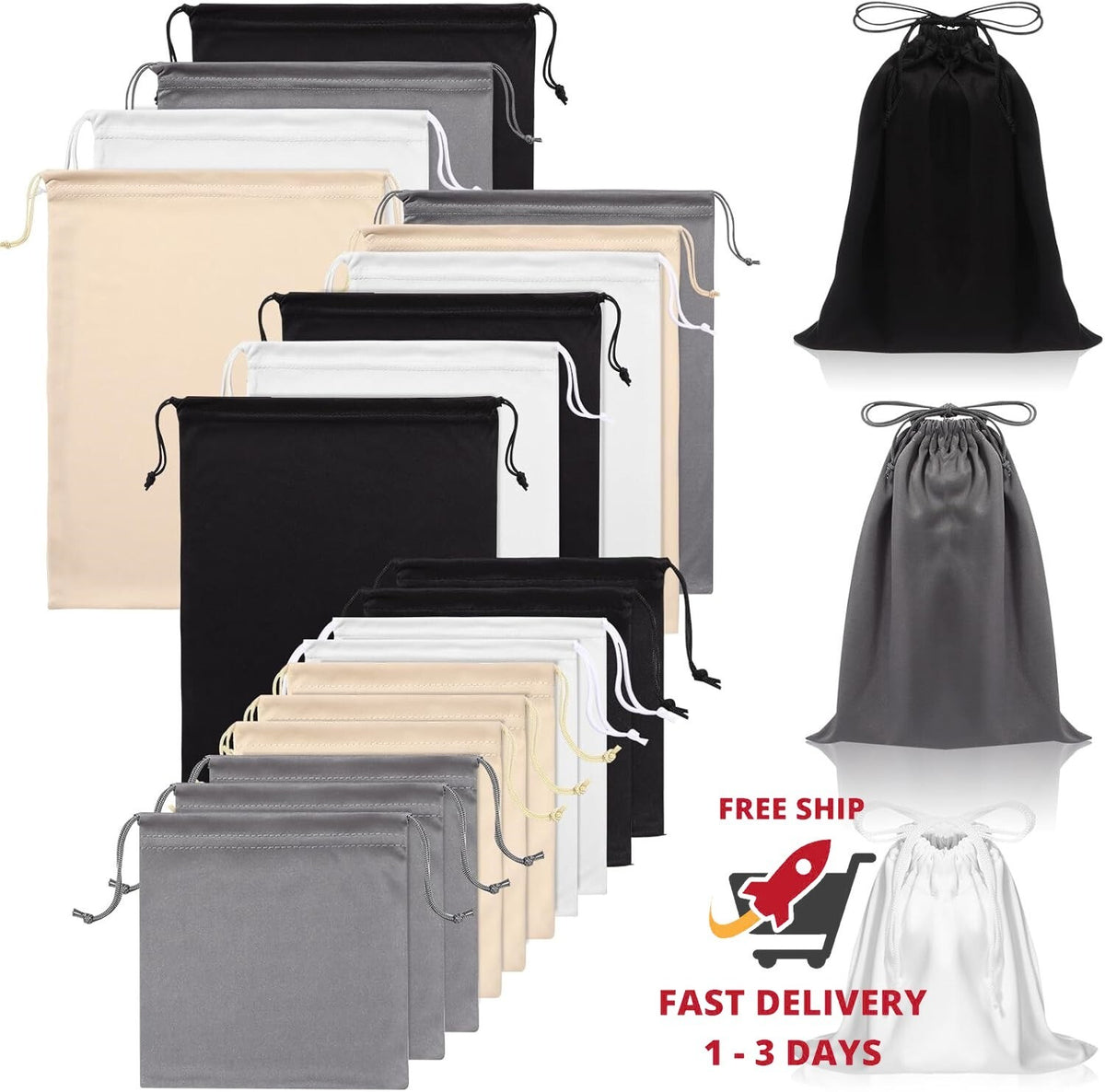 Microfiber Storage Bags with Drawstring - 20 Pack in Multiple Sizes for Privacy & Organization