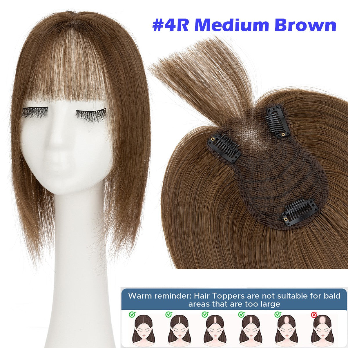 Lightweight Clip-In Hair Topper for Women with Remy Human Hair & Bangs