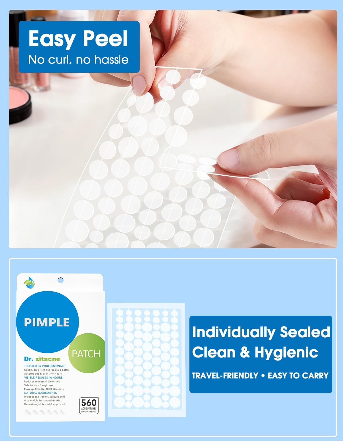 560 Pimple Patches for Face - 6 Sizes, Hydrocolloid Acne Treatment
