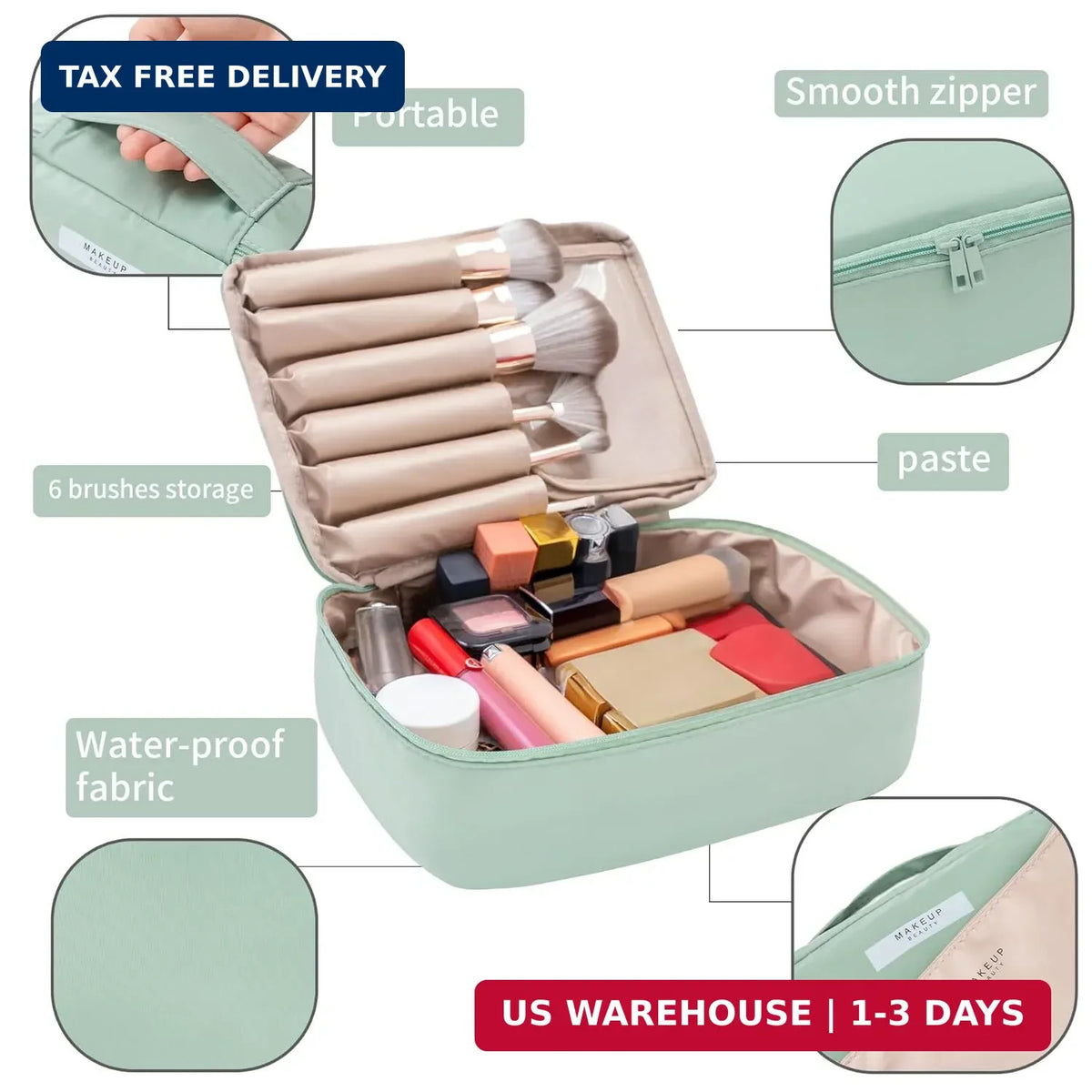 Travel Makeup Bag Set — Large Cosmetic & Toiletry Organizer with 3 Compartments
