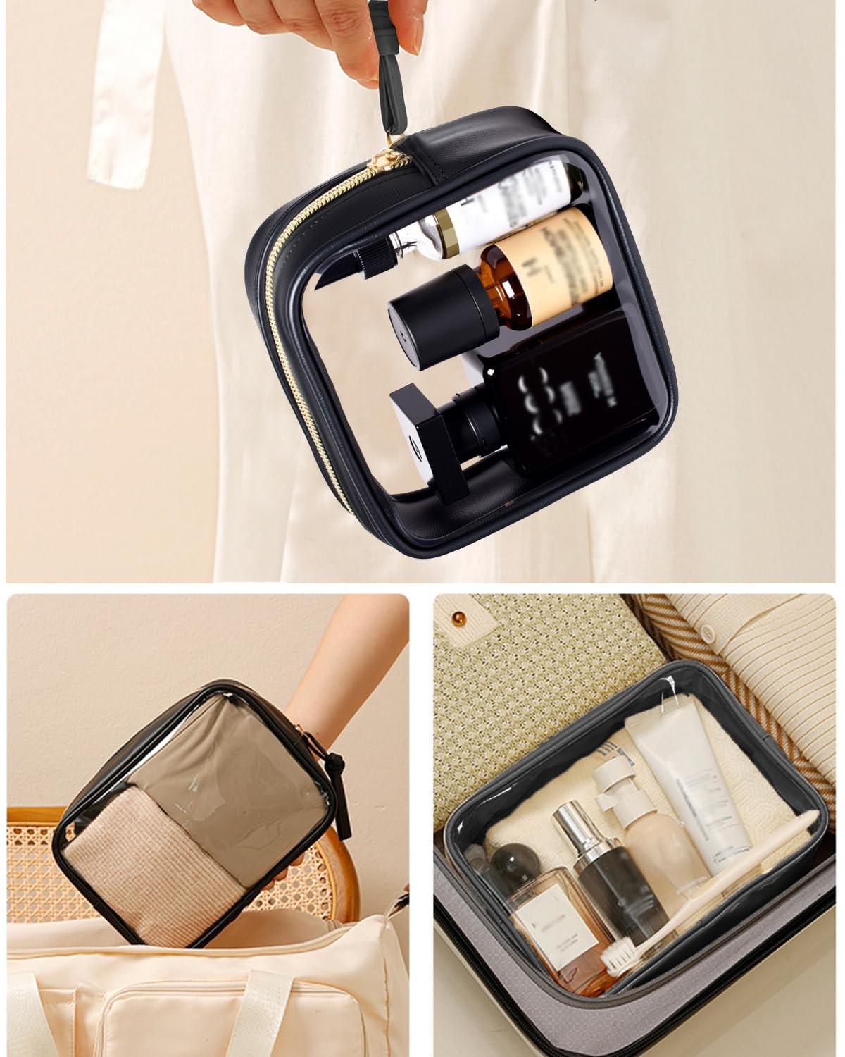 Transparent Travel Makeup Bag Set for Women - Waterproof & TSA Approved