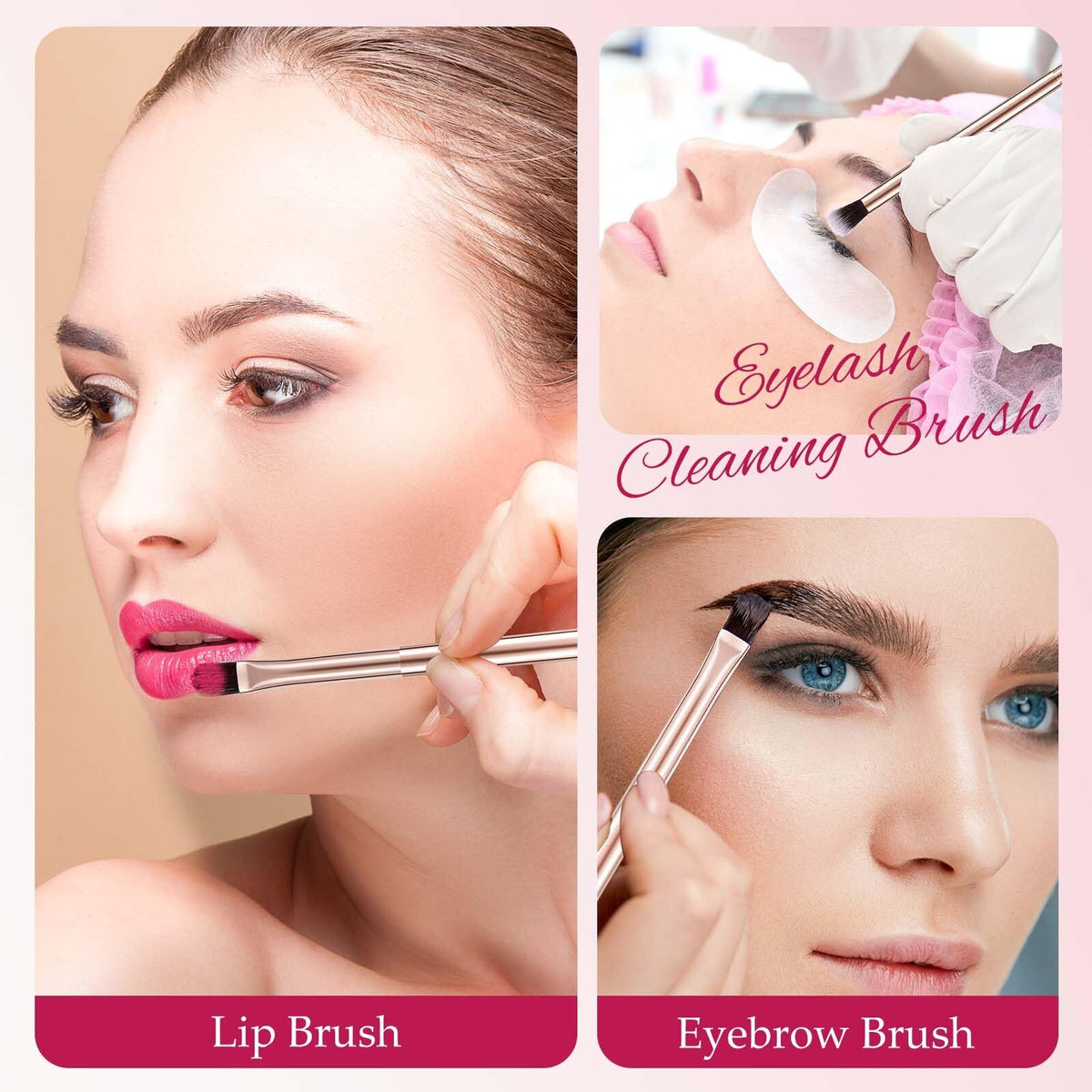 50 Pcs Double Ended Eyeshadow and Concealer Makeup Brushes - Rose Gold
