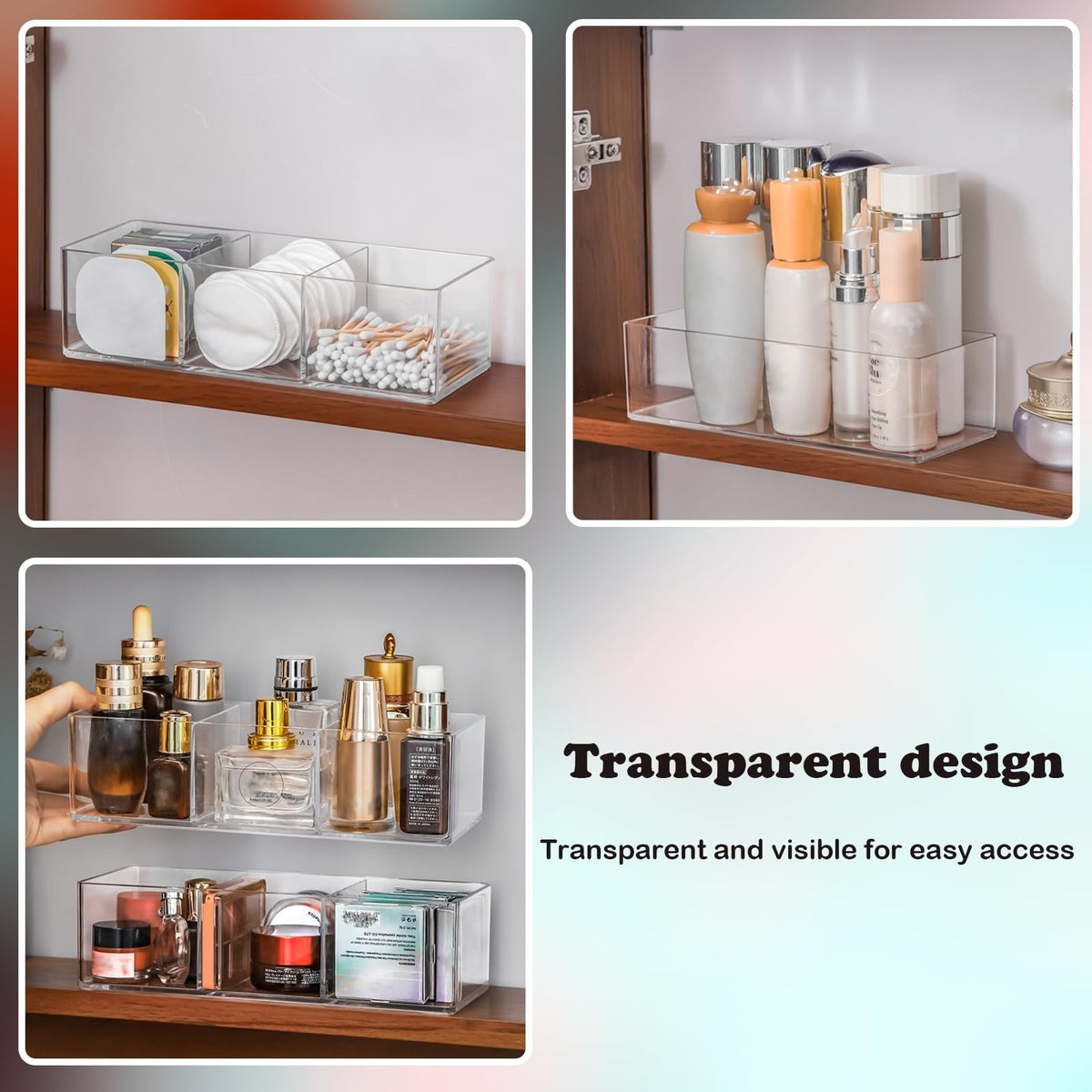 Acrylic Makeup Organizer Set with Stackable Storage Boxes for Bathroom and Vanity