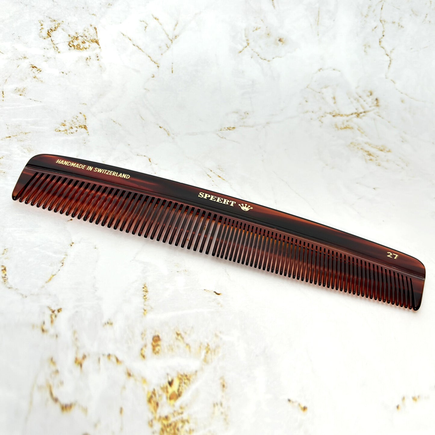 7-Inch Handmade Swiss Cellulose Acetate Comb Tort Brown Wide & Fine Tooth