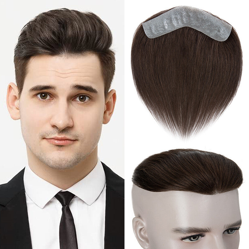Men's Receding Hairline Toupee with Human Hair & Skin PU Base