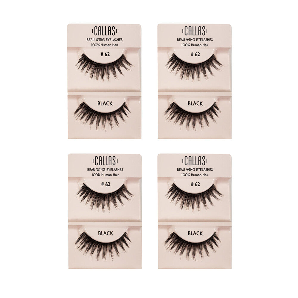 False Eyelashes 100% Human Hair Full & Thick Set - Callas Beau #62, 4 Pairs