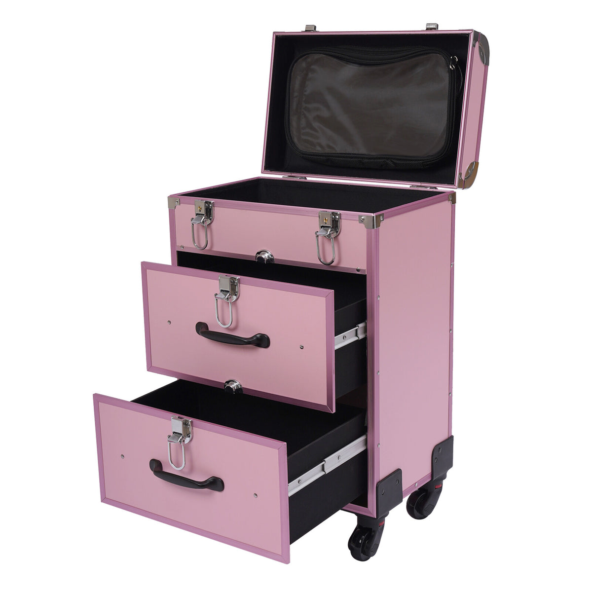 Professional Rolling Makeup Trolley Case with Multi-Layer Storage - Travel Cosmetic Organizer