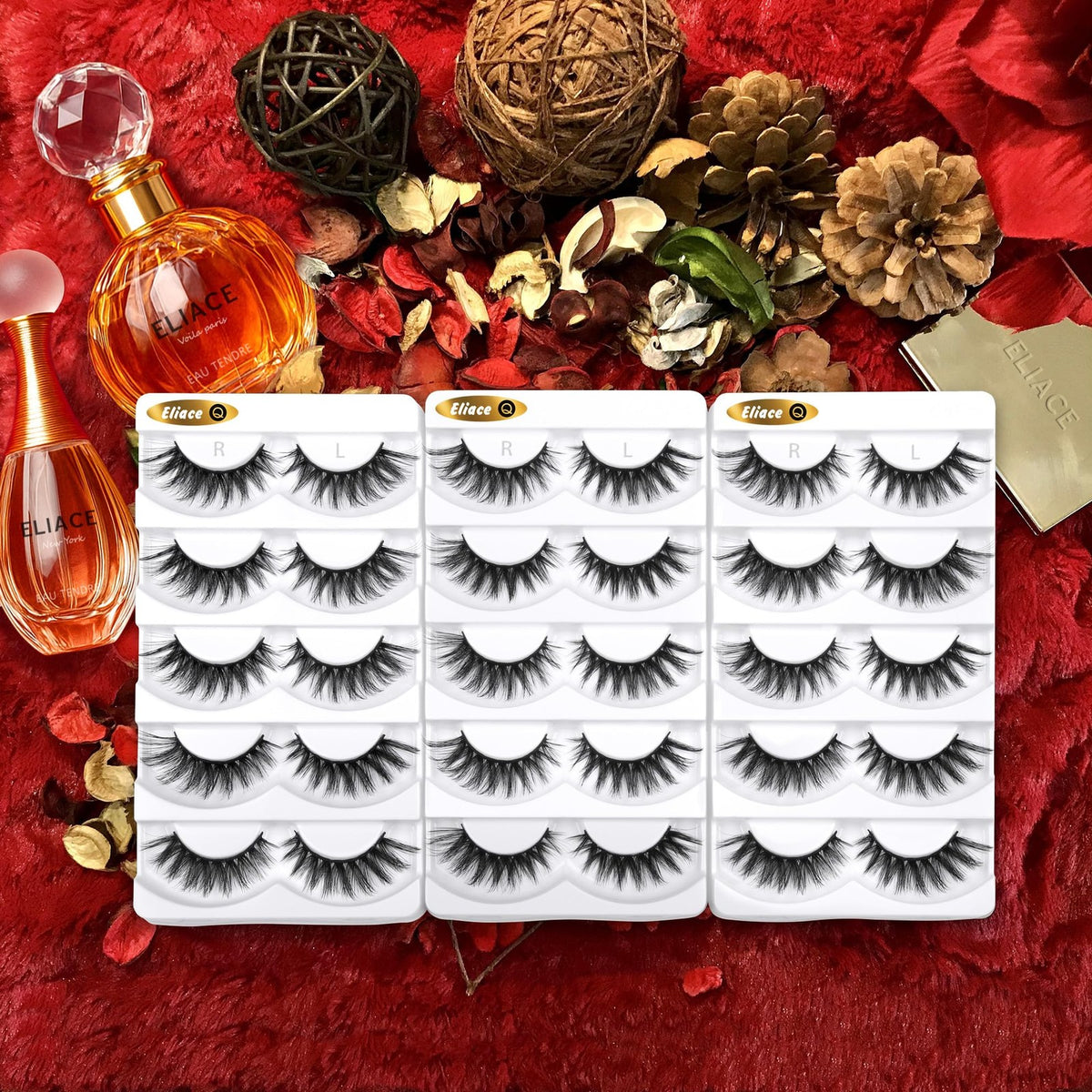 False Eyelashes 15 Pairs Cat Eye 3D Faux Mink Fluffy Natural-Look Lashes