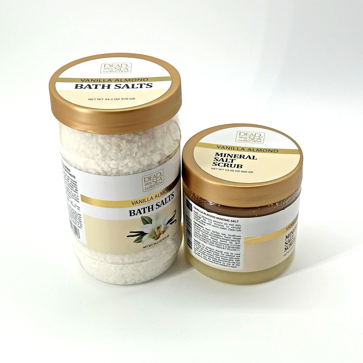 Dead Sea Vanilla Almond Bath Salts (34.2 oz) &Mineral Salt Scrub
