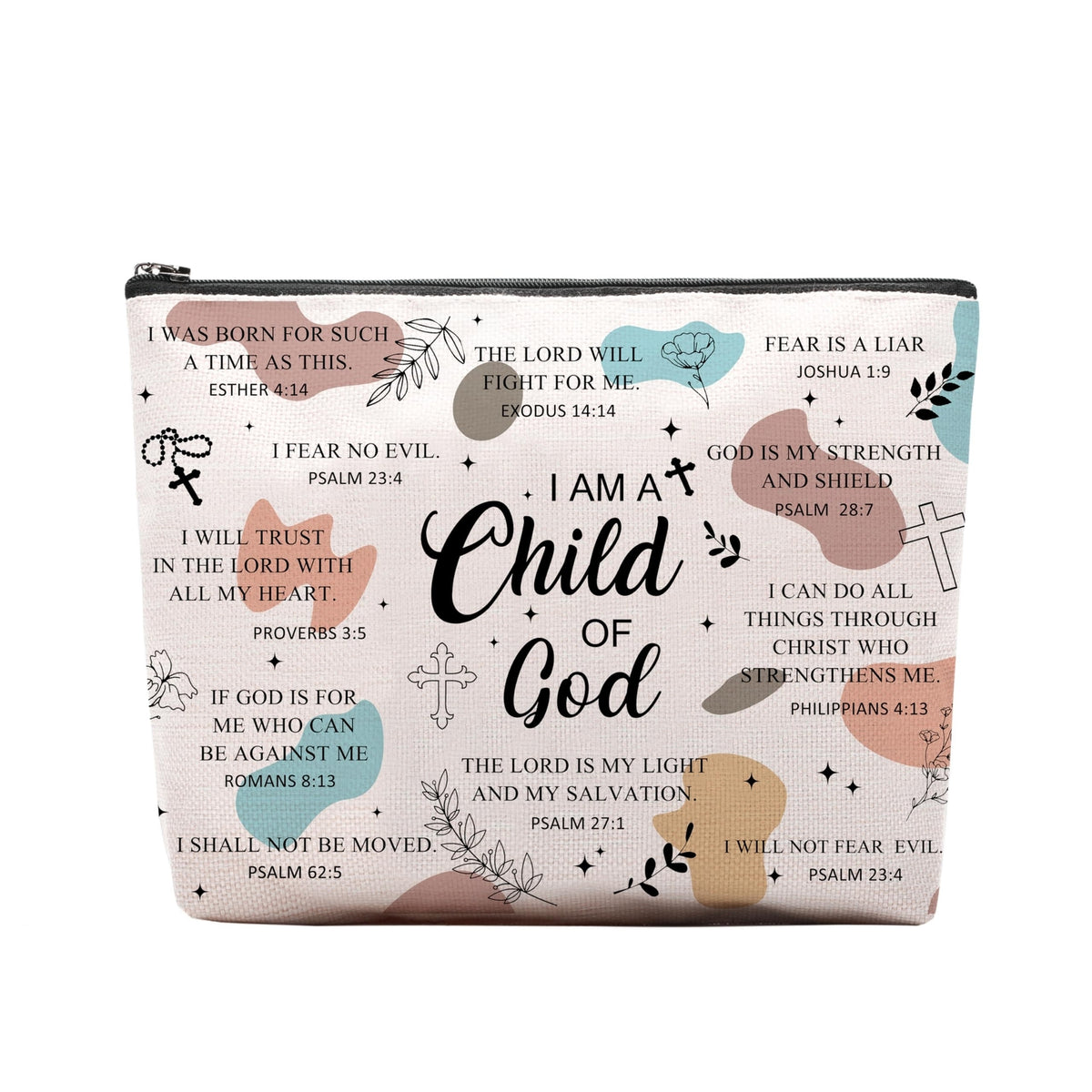 Christian Makeup Bag for Women - Religious Goddaughter Gift, Bible Verse Encouragement, Waterproof Canvas Pouch