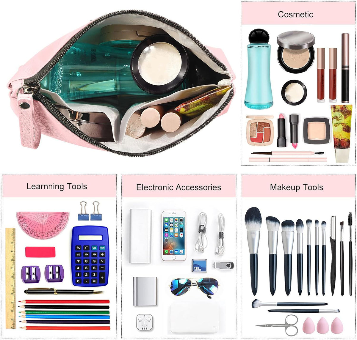 Small Makeup Bag for Women - PU Leather Travel Cosmetic Pouch with Zipper