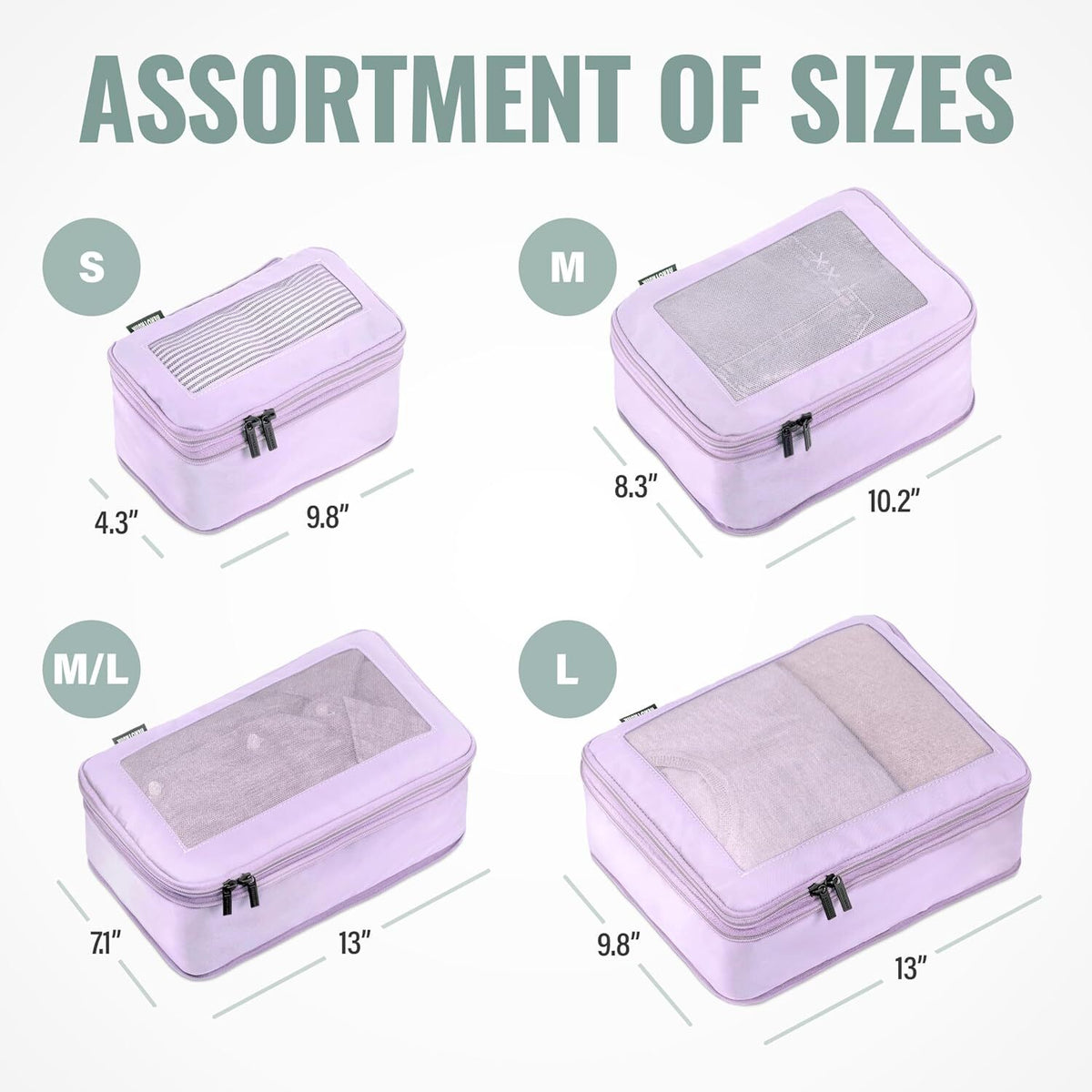 Travel Compression Packing Cubes 4-Pack - Luggage Organizer Bags in Purple