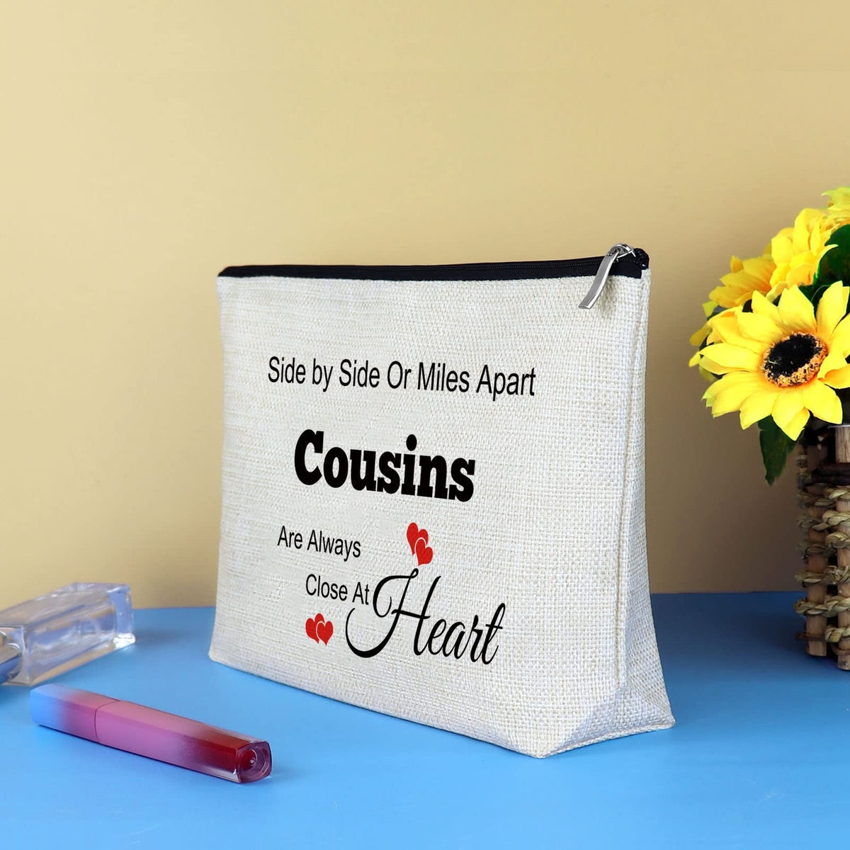 Personalized Makeup Bag for Women - Cousin Friendship Travel Cosmetic Pouch