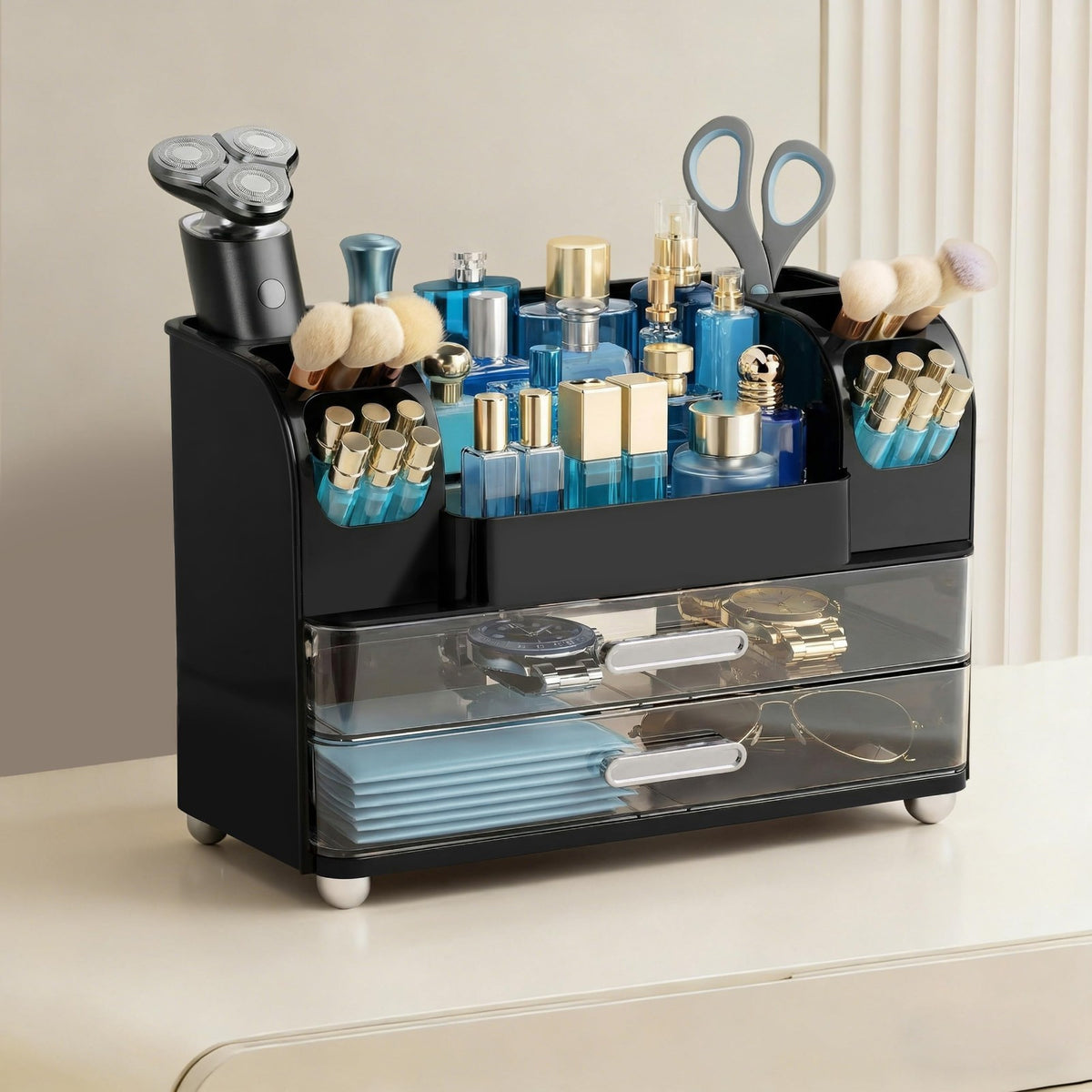 Makeup Organizer with Brush and Cosmetic Storage for Vanity and Bathroom