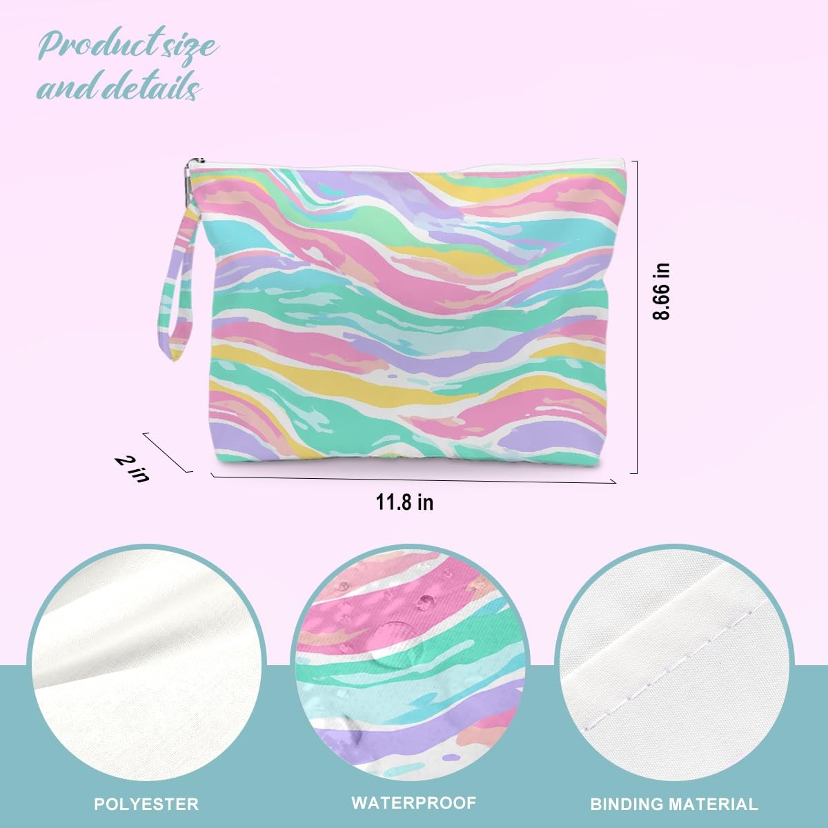 Waterproof Beach Tote Bag & Cosmetic Wet Bag Set - Colorful Wavy Design