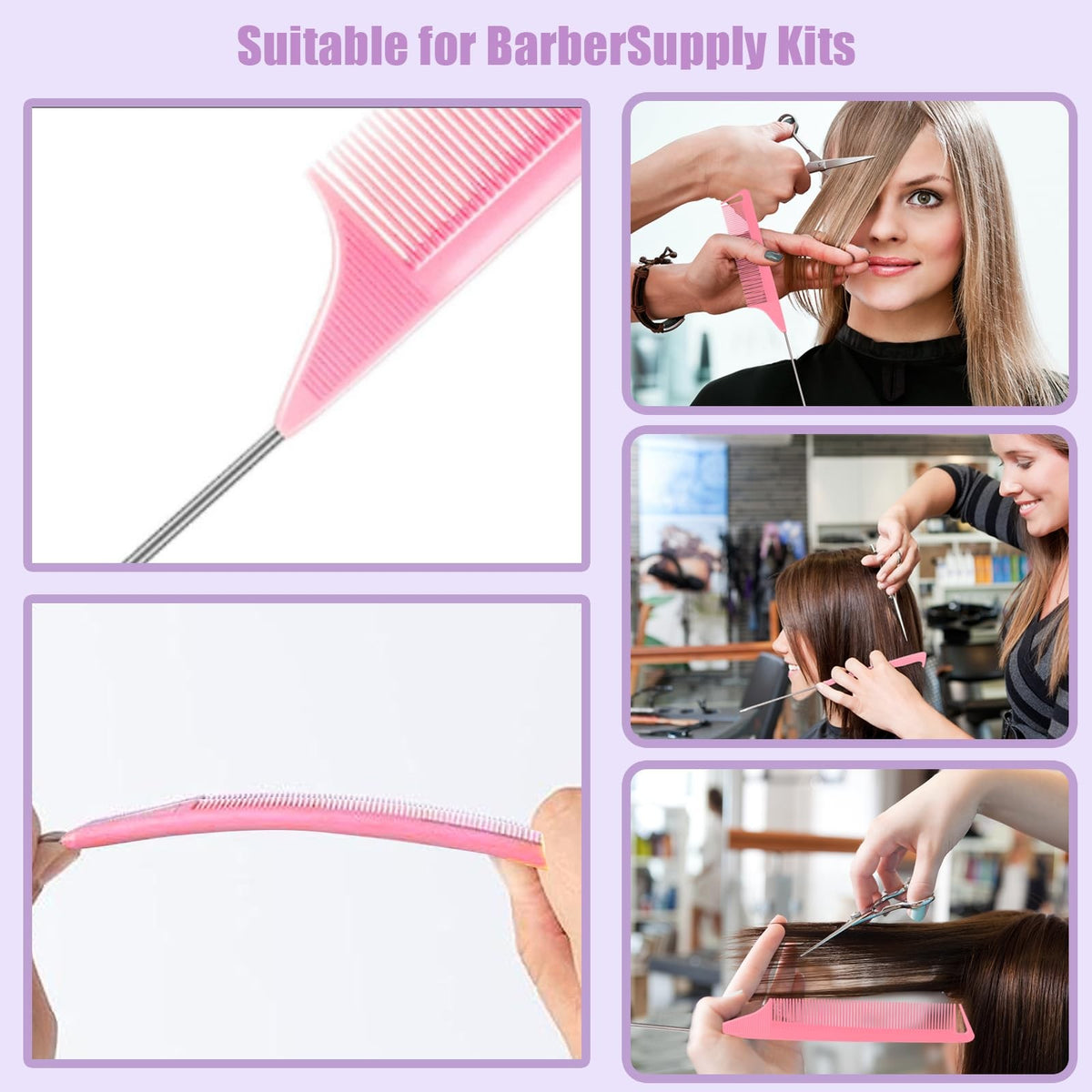 Rainbow Hair Teasing Comb Set - 10 PCS Fine Tooth Styling Tools