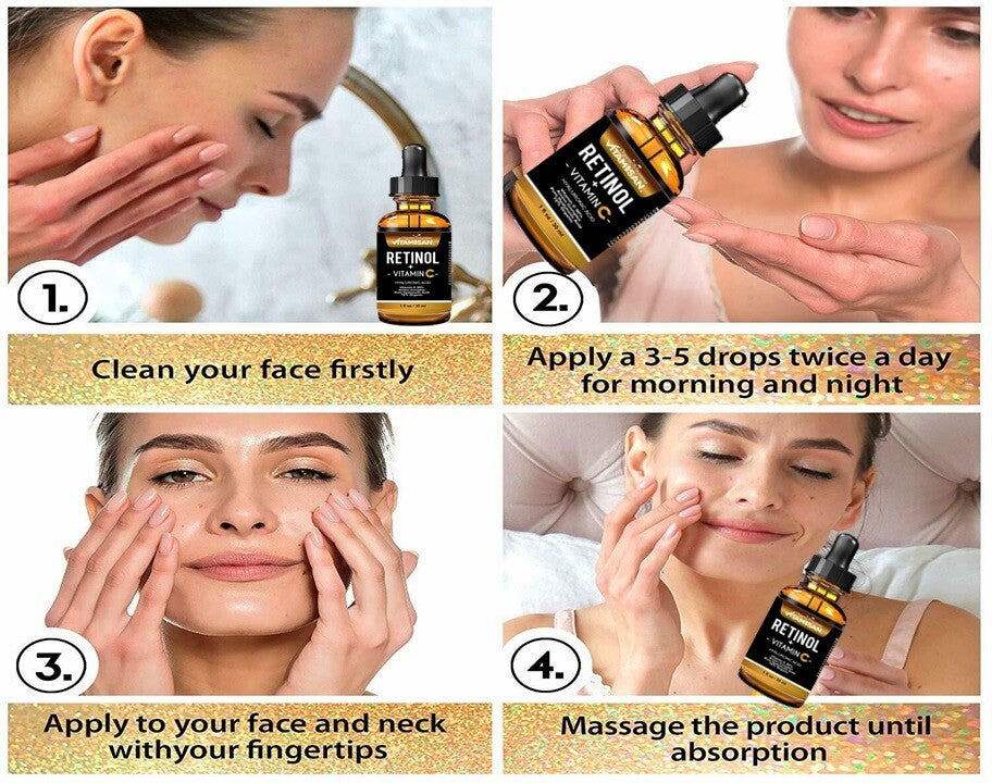 Retinol Vitamin C Hyaluronic Acid Face Serum Anti-Aging Wrinkle Treatment - 3 Oz