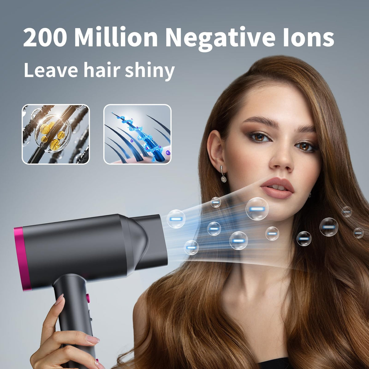 Ionic Hair Dryer with Diffuser 1800W Fast Drying Dark Gray