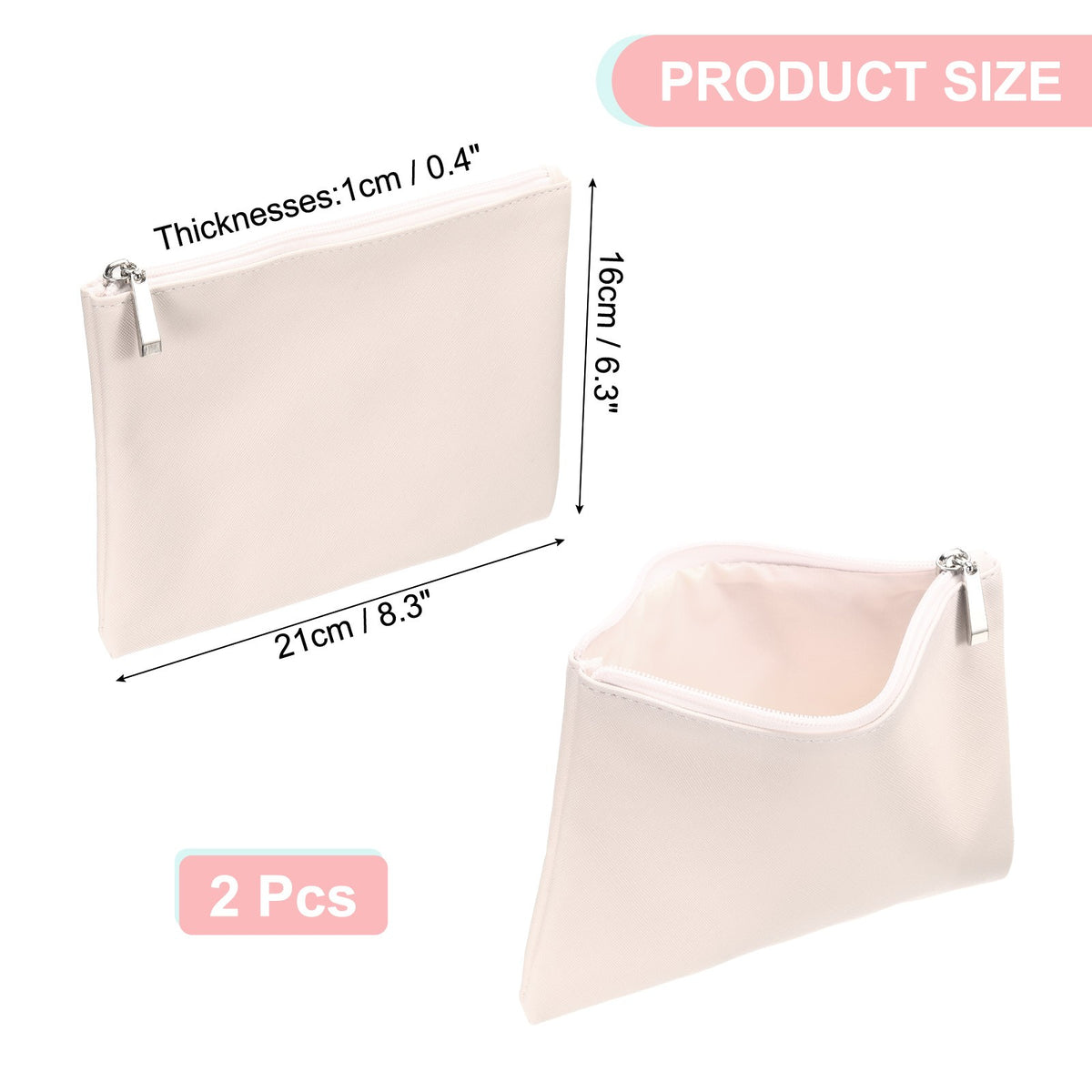 Large PU Leather Cosmetic Makeup Bag Set - Gold Zipper Pouch, 2 Pieces