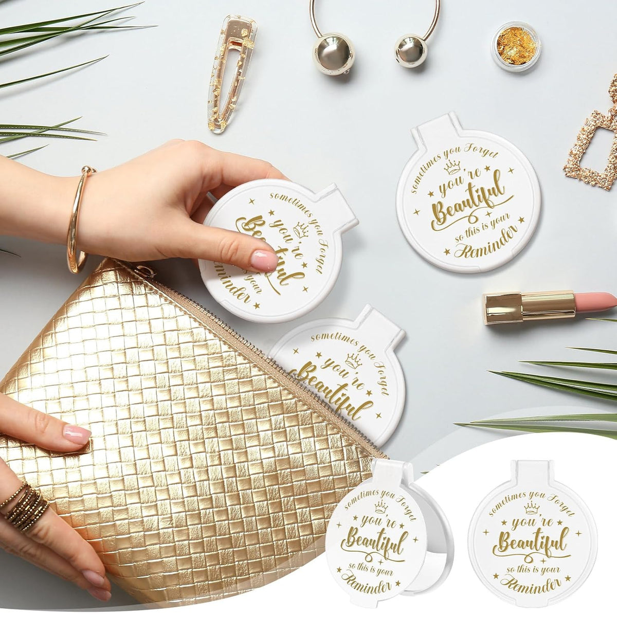 18 Pack Small Inspirational Compact Mirrors for Women - 2.76 Inch Bulk Gift Set