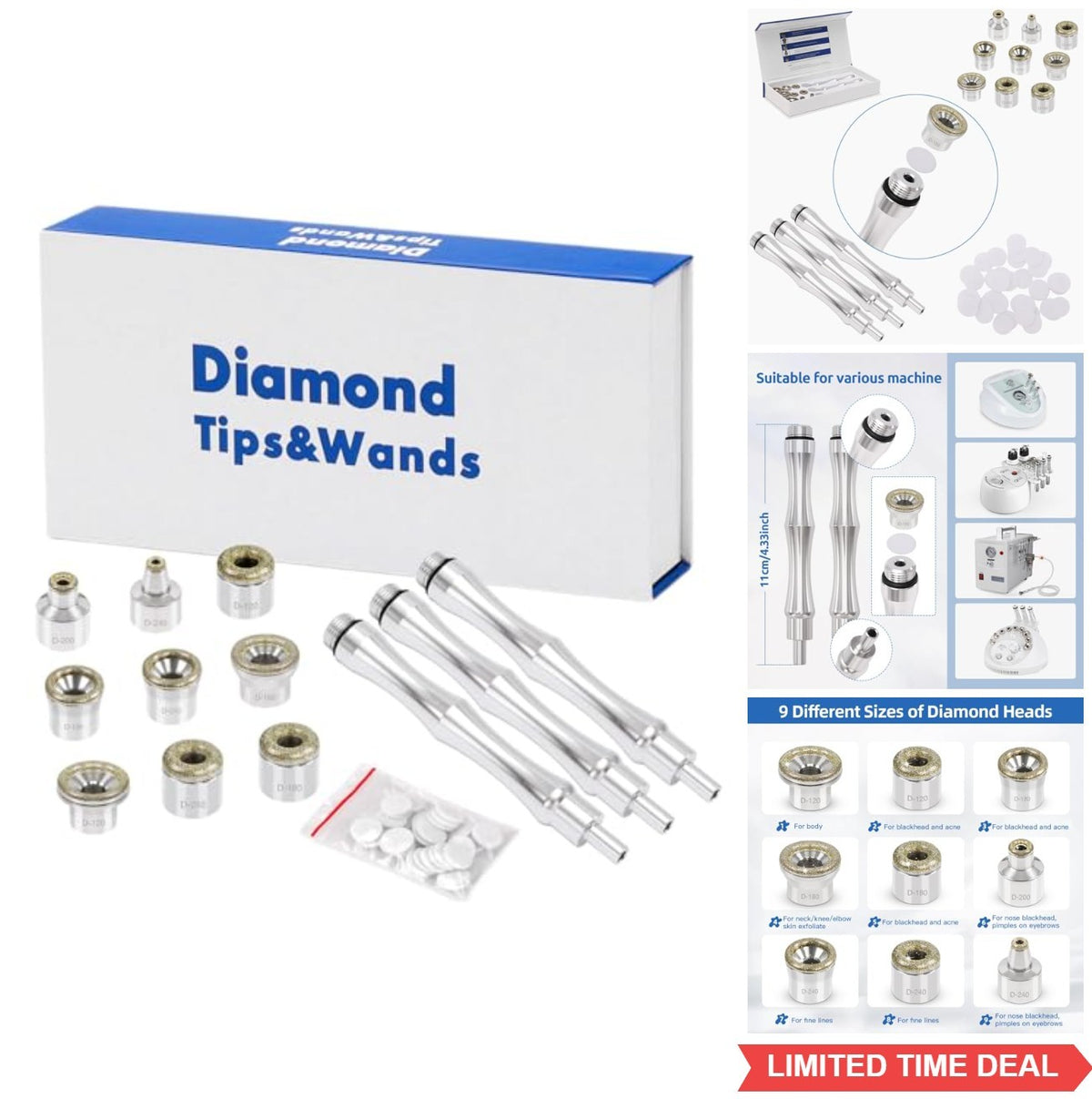 Dermabrasion Replacement Tips Set with 3 Wands and 20 Cotton Filters - Facial Skin Smoothing