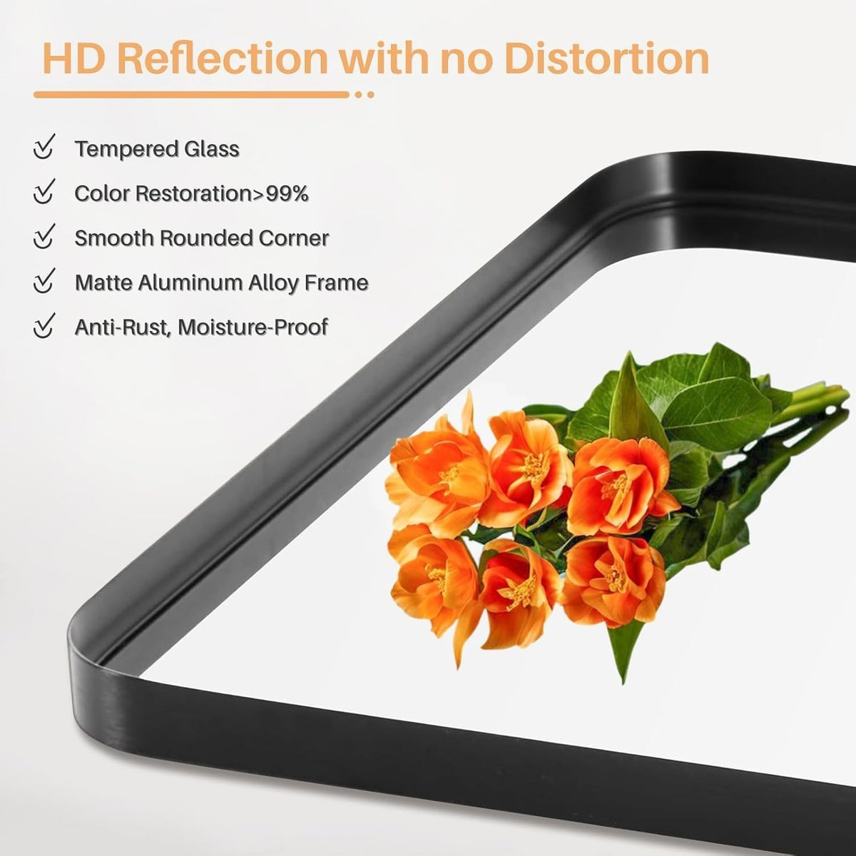 30x22 Inch Matte Black Wall Mirror - Rectangular Bathroom Vanity Mirror with Tempered Glass