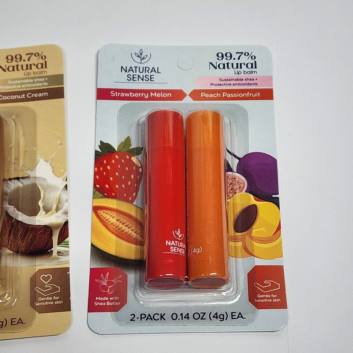 Natural Sense 4 Pack Lip Balm Set - Vanilla, Coconut, Strawberry & Peach