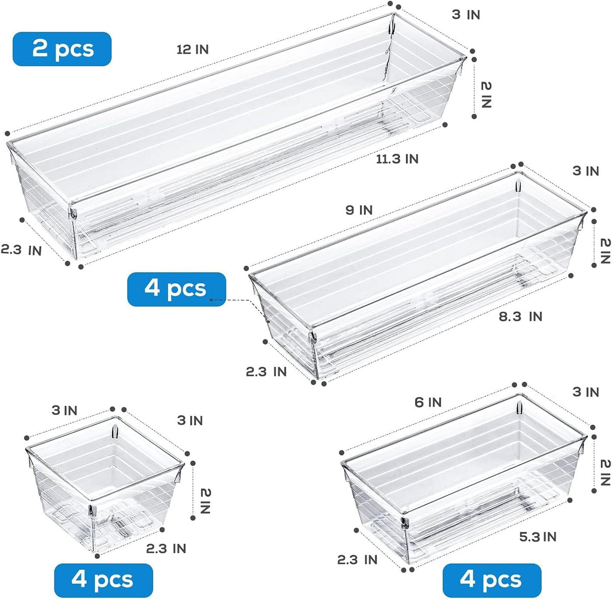 14-Piece Transparent Plastic Drawer Organizer Set for Makeup and Kitchen Utensils