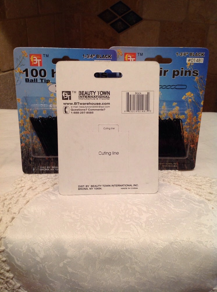 BEAUTY TOWN 3 Packs Of 100 Hair Pins, 1 3/4" Crimped, Ball Tipped -