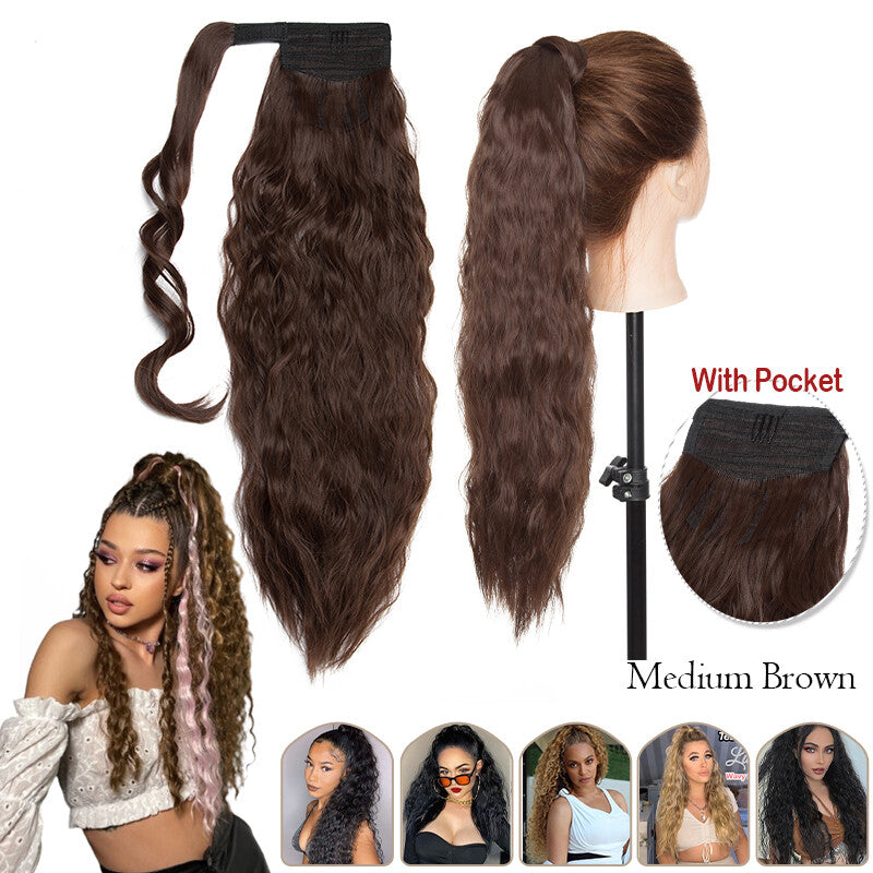 Mega Thick Wrap-On Ponytail Extensions - Natural Human Hair, Curly Wavy Straight