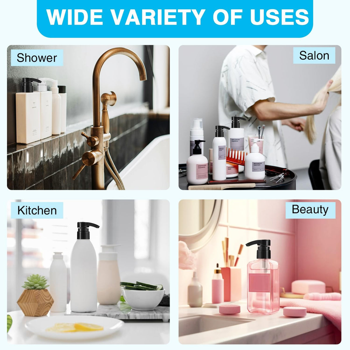 1L Shampoo and Conditioner Dispenser Pump - Rust-Resistant, Lockable, Fits 28mm Bottles