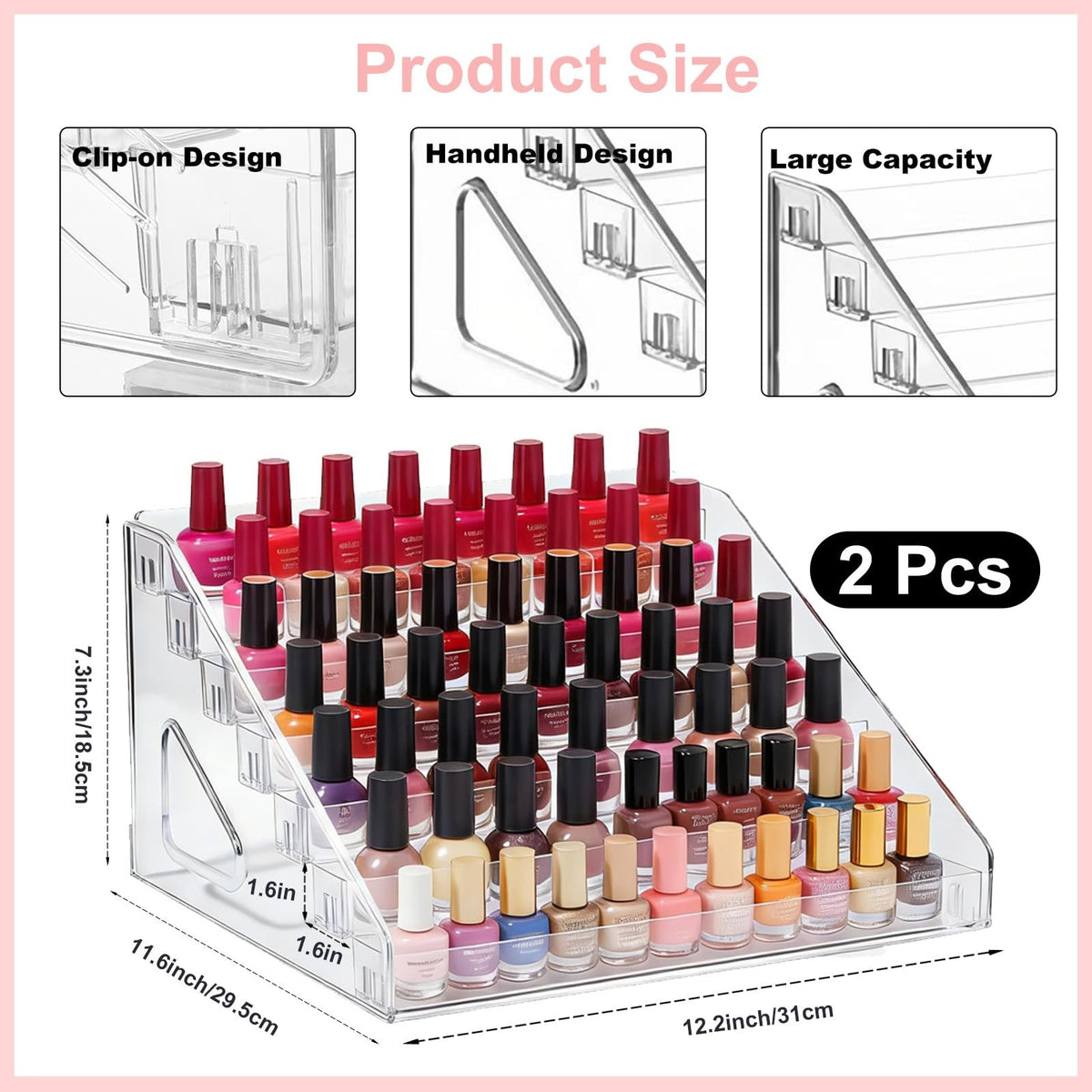 7-Tier Acrylic Nail Polish Organizer Rack 2 Pack - Clear Display Stand